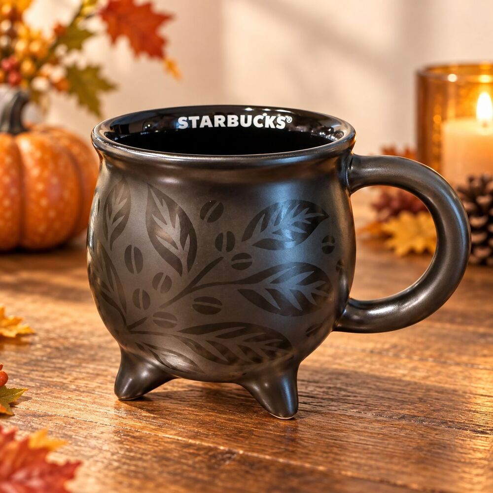 Starbucks Cauldron Mug 14 oz Black Halloween Leaf 2026 Witchy Spooky NEW IN HAND